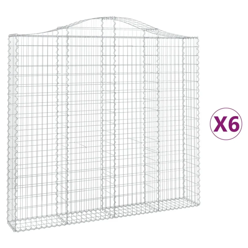 Paniers à gabions clôture cage mur de soutènement arqués 6 pcs 200 x 30 x 180/200 cm fer galvanisé Argent 02_0040986