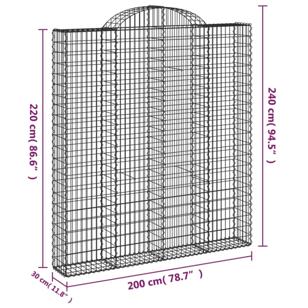 Paniers à gabions clôture cage mur de soutènement arqués 6 pcs 200 x 30 x 220/240 cm fer galvanisé Argent 02_0040988