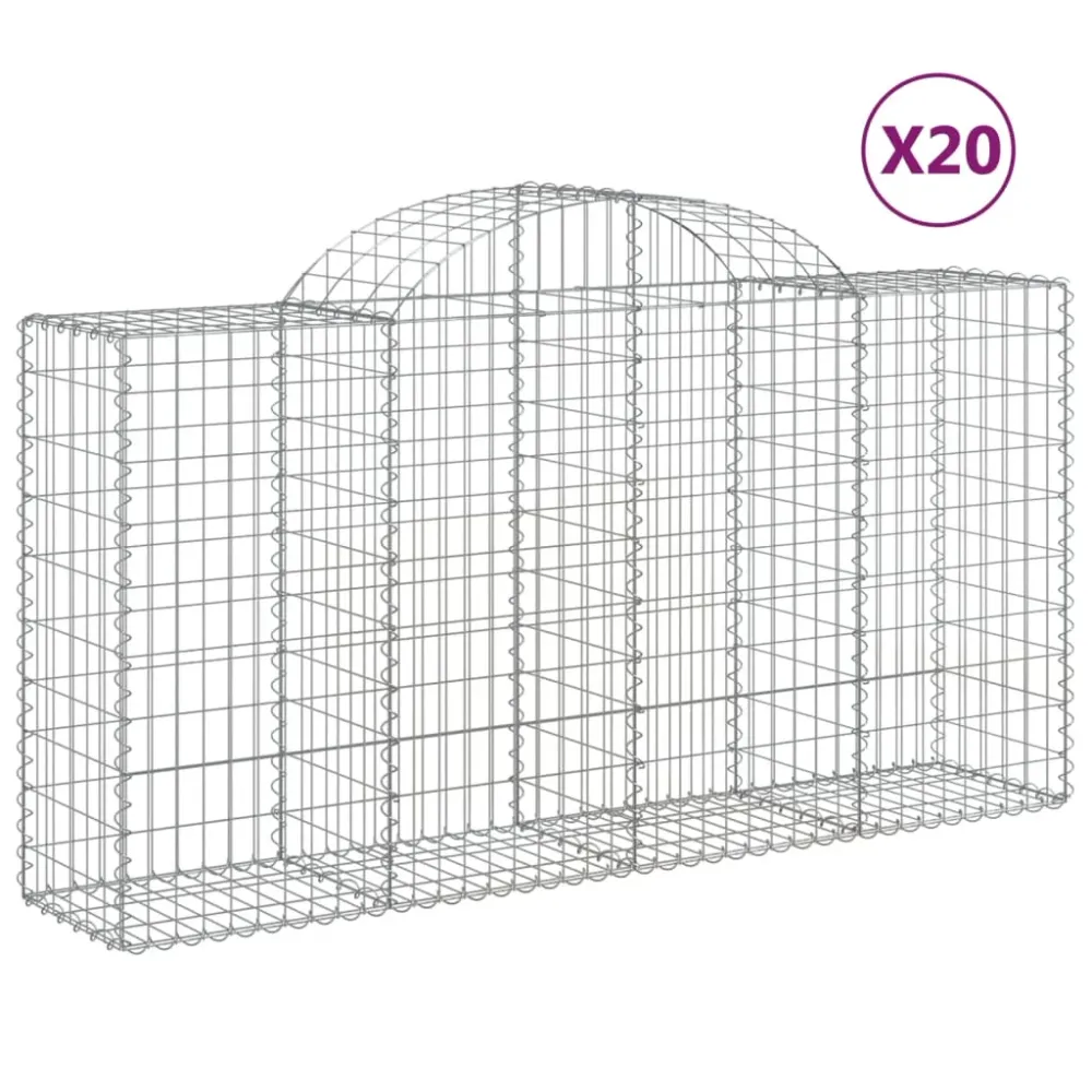 Paniers à gabions clôture cage mur de soutènement arqués 20 pcs 200 x 50 x 100/120 cm fer galvanisé Argent 02_0040601