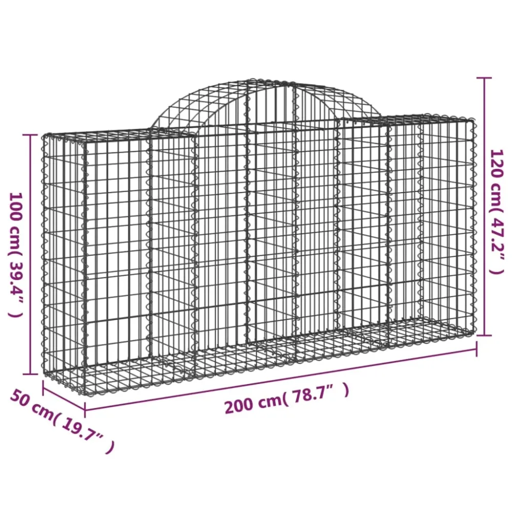 Paniers à gabions clôture cage mur de soutènement arqués 20 pcs 200 x 50 x 100/120 cm fer galvanisé Argent 02_0040601