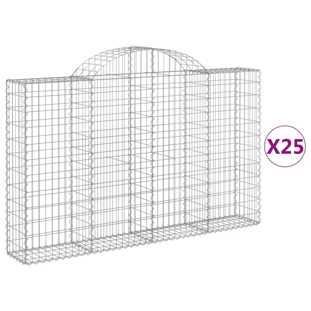 Paniers à gabions clôture cage mur de soutènement arqués 25 pcs 200 x 30 x 120/140 cm fer galvanisé Argent 02_0040664