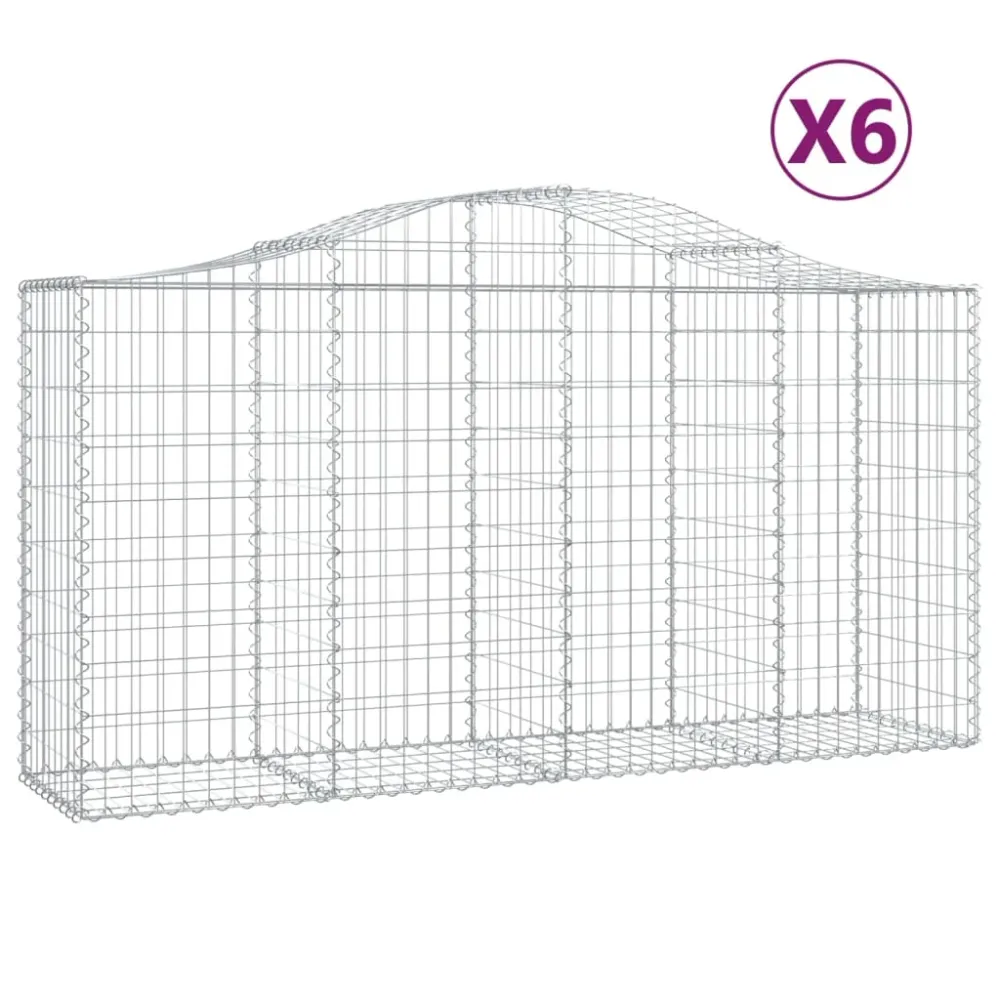 Paniers à gabions clôture cage mur de soutènement arqués 6 pcs 200 x 50 x 100/120 cm fer galvanisé Argent 02_0040996