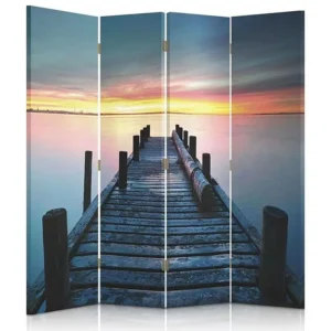 Paravent plate-forme 4 des panneaux 2 4 volets - 145 x 150 cm - 2 faces R° V° + rotation 360°
