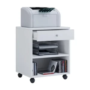 Salda Commode de bureau sur roulettes, 2 espaces de rangement et 1 tiroir, blanc.