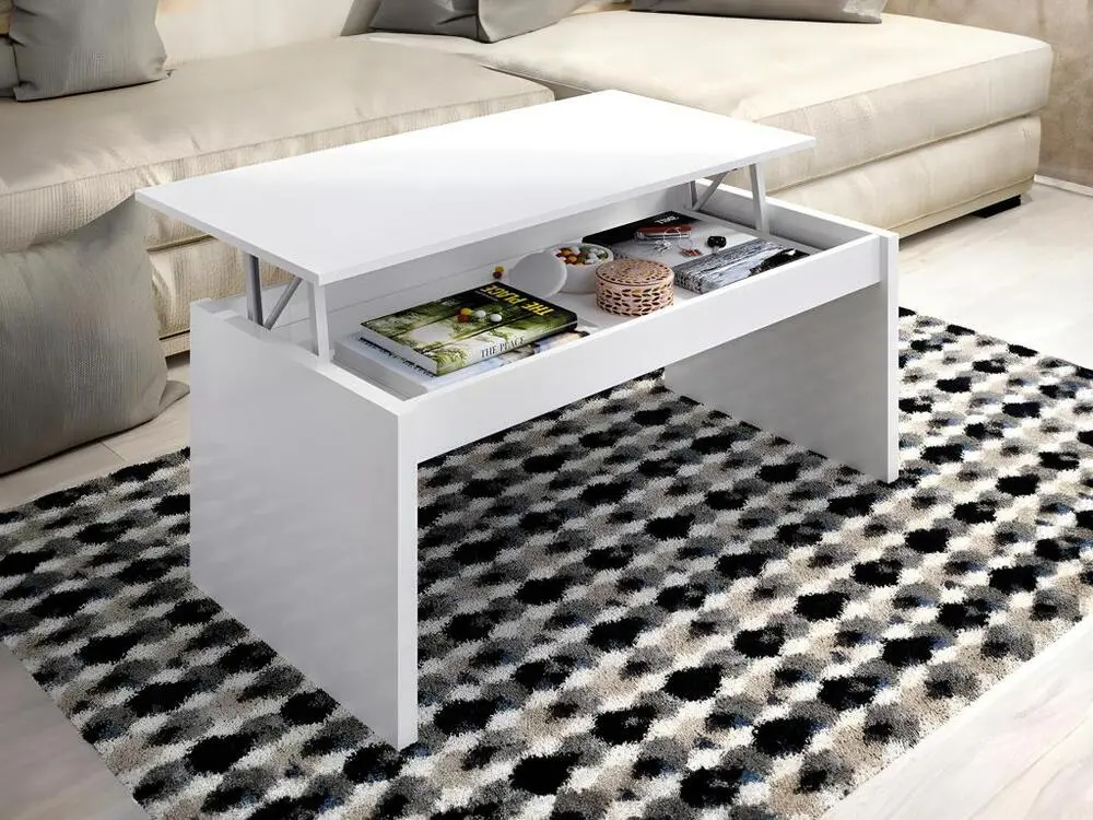 Table basse avec plateau relevable BASTIAN - Coloris Blanc