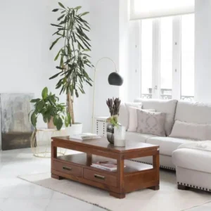 Table basse avec plateau relevable en bois massif Teck 110x46