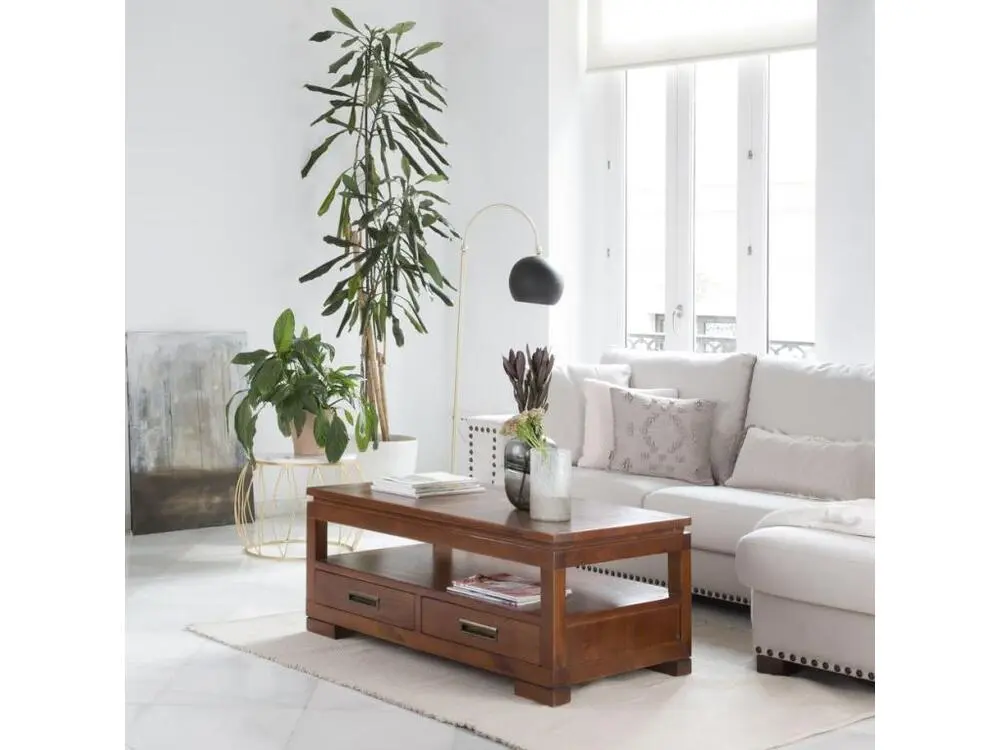 Table basse avec plateau relevable en bois massif Teck 110x46