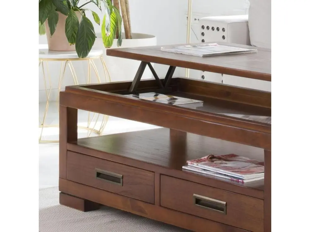 Table basse avec plateau relevable en bois massif Teck 110x46