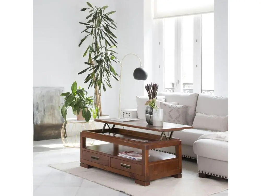 Table basse avec plateau relevable en bois massif Teck 110x46