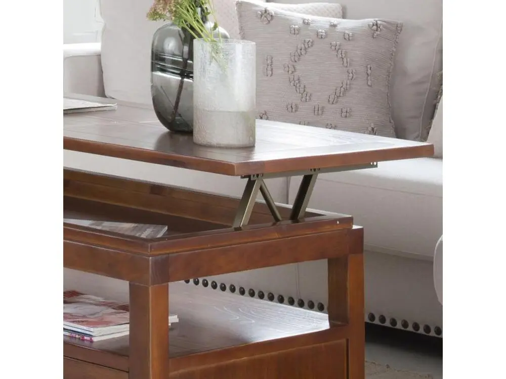 Table basse avec plateau relevable en bois massif Teck 110x46