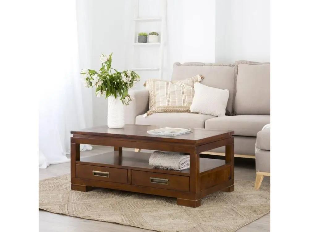 Table basse avec plateau relevable en bois massif Teck 110x46