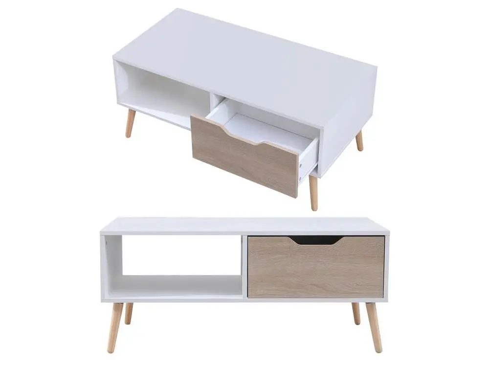 Table basse avec tiroir style scandinave blanche FREJA