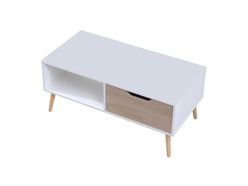 Table basse avec tiroir style scandinave blanche FREJA