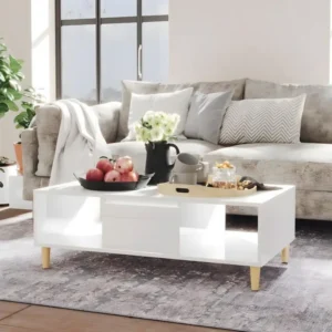 Table basse Blanc brillant 103,5x60x35 cm Aggloméré