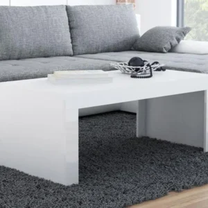 Table basse Charlotte 107, Blanc|Blanc brillant, 50x60x120cm, Stratifié, D'angle