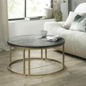 Table basse noire ronde en marqueterie de bois VALLEY avec Numérotation Continue