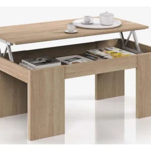 Table Basse à Plateau Relevable coloris chêne canadien - Pâle : 100 x 50 x 42 cm
