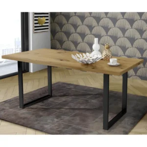 Table de repas L180 cm plateau chêne pieds luge métal noir - CORSE 02