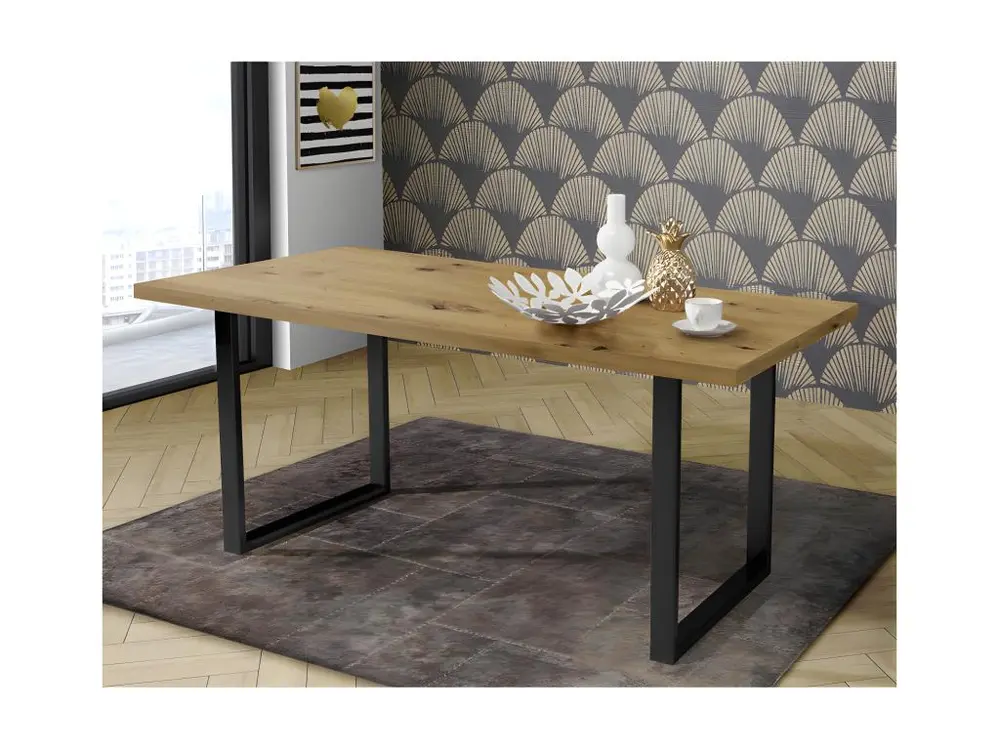 Table de repas L180 cm plateau chêne pieds luge métal noir - CORSE 02
