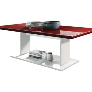 Table de salon table basse en blanc avec plateau de dessus en bordeaux haute brillance 40 x 120 x 70