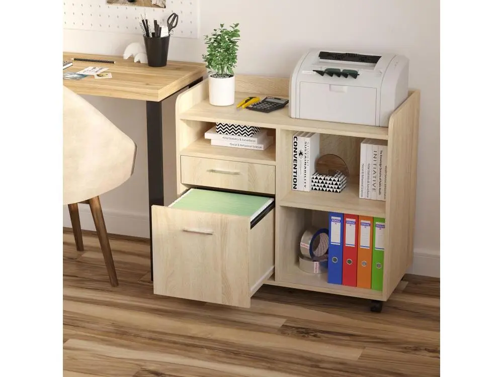 Vinsetto Support d'imprimante - caisson organiseur bureau - 3 niches, 2 tiroirs, gros plateau - panneaux particules c...