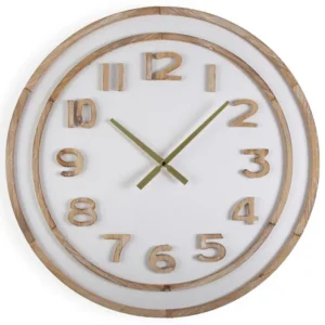 Horloge Murale Agen, 60 x 4,5 x 60 cm, Bois MDF, Blanc et Marron en Papier recyclé