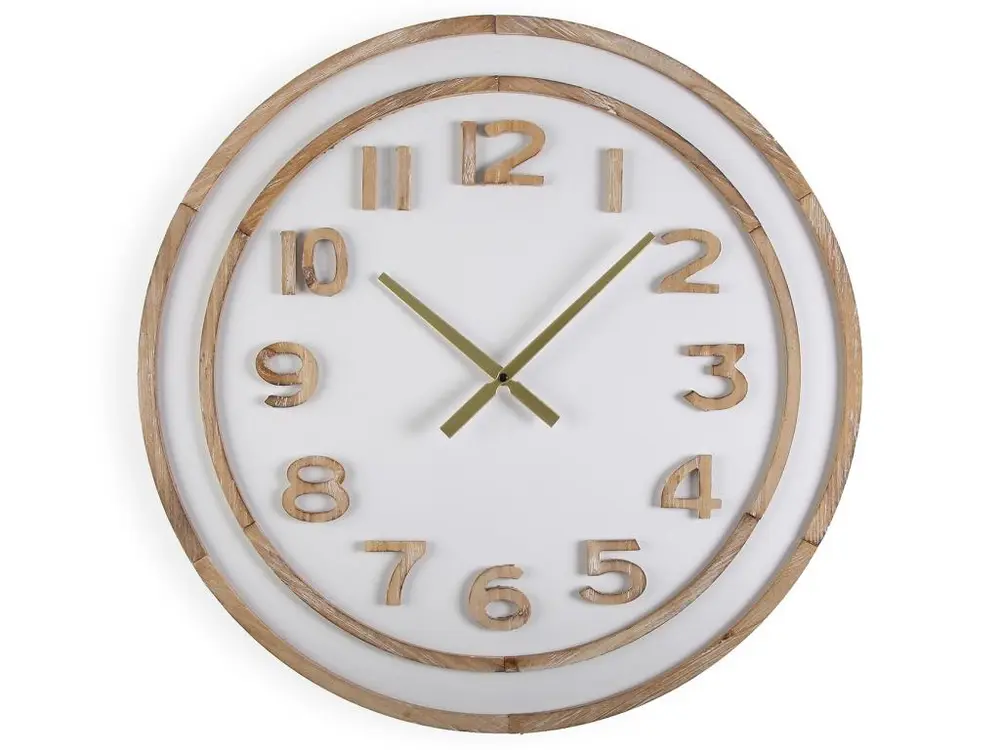 Horloge Murale Agen, 60 x 4,5 x 60 cm, Bois MDF, Blanc et Marron en Papier recyclé