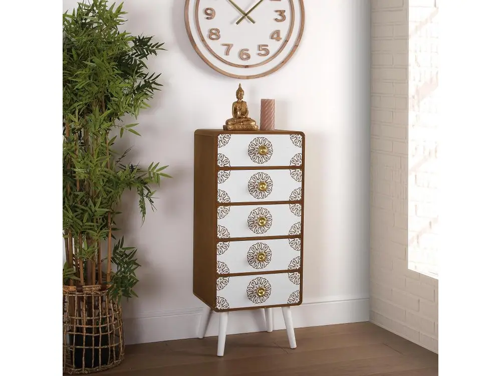 Horloge Murale Agen, 60 x 4,5 x 60 cm, Bois MDF, Blanc et Marron en Papier recyclé