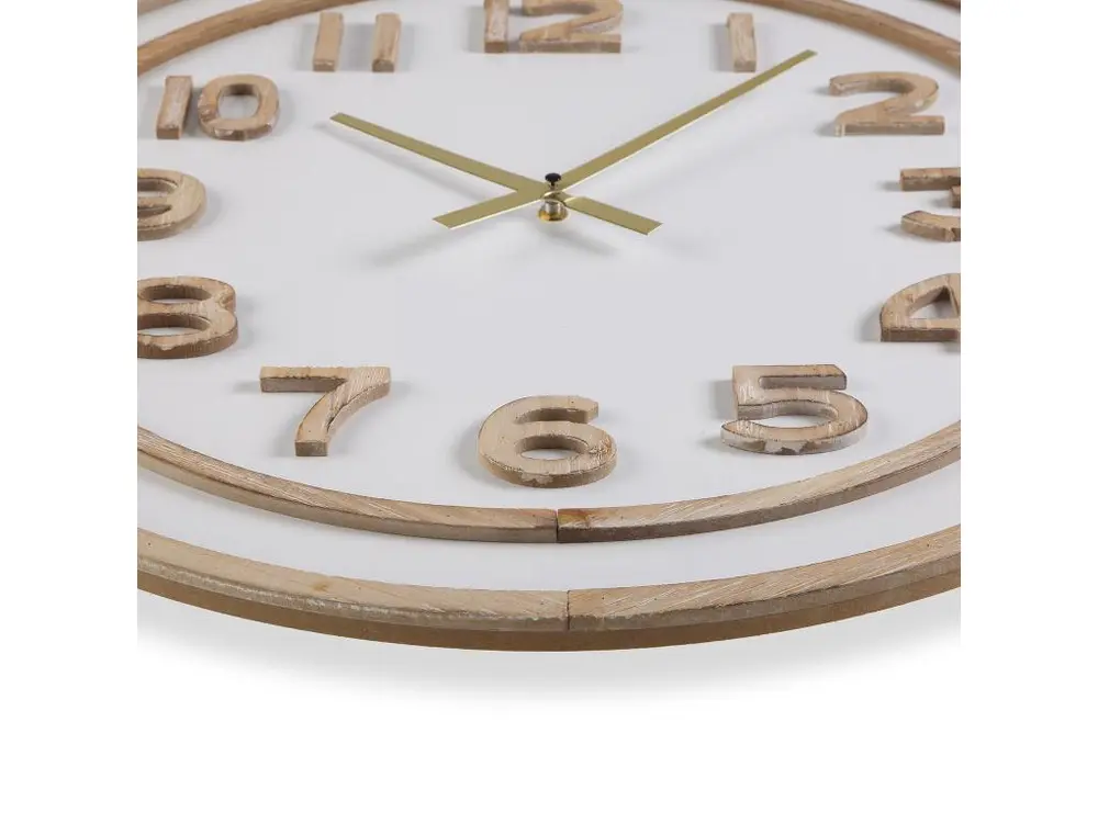 Horloge Murale Agen, 60 x 4,5 x 60 cm, Bois MDF, Blanc et Marron en Papier recyclé