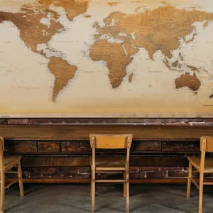 Toile de Fond de Carte du Monde en Classe pour la Rentrée RR7-214 avec Fermeture à Glissière