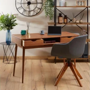 Bureau STEFANO en pin massif avec 2 tiroirs et 1 niche intégrée lasuré brun noir