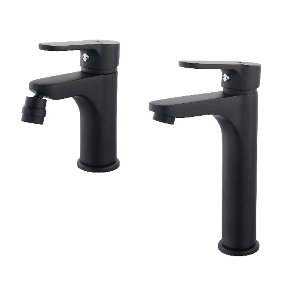 Ensemble mitigeurs lavabo haut et bidet série Choco couleur noir mat avec cartouche à disques céramiques