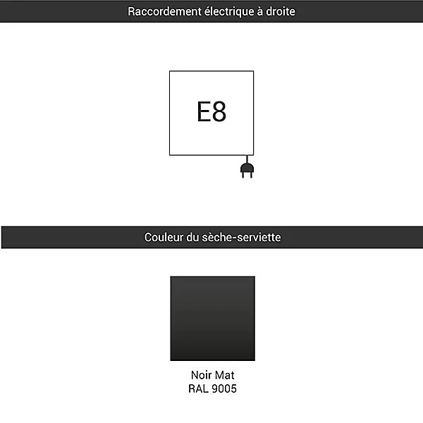 Sèche-serviette électrique noir de 900mm de haut et 630mm de ample - 400 Watt - FIO900/630E8N