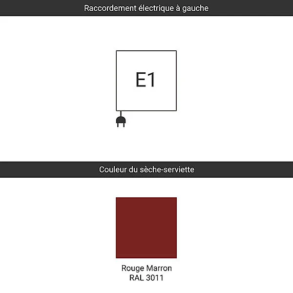 Sèche-serviette électrique rouge brun 900mm de haut - 600mm de ample - 400 Watt - FIO900/600E13011