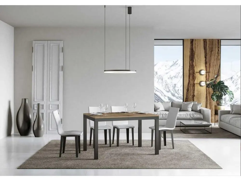 Table à manger extensible Karry evolution-Couleur Naturel-Support 4 pieds-Largeur extensible 120 à 380cm