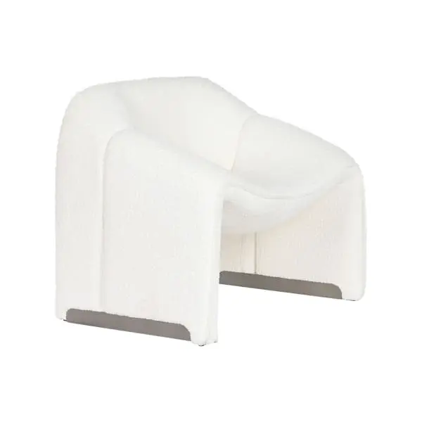 Canapé d'accueil Chaise Design Courbé Tissu Bouclette Blanc