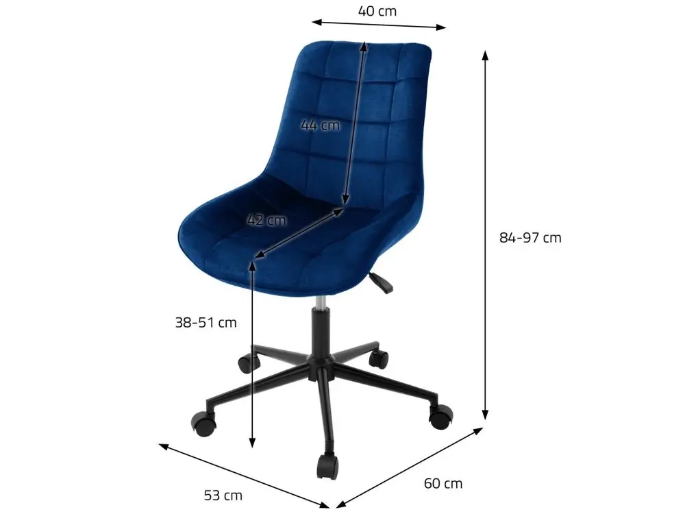 Canapé design Chaise de bureau à roulettes Bleu avec revêtement en velours et structure métallique ML-Design