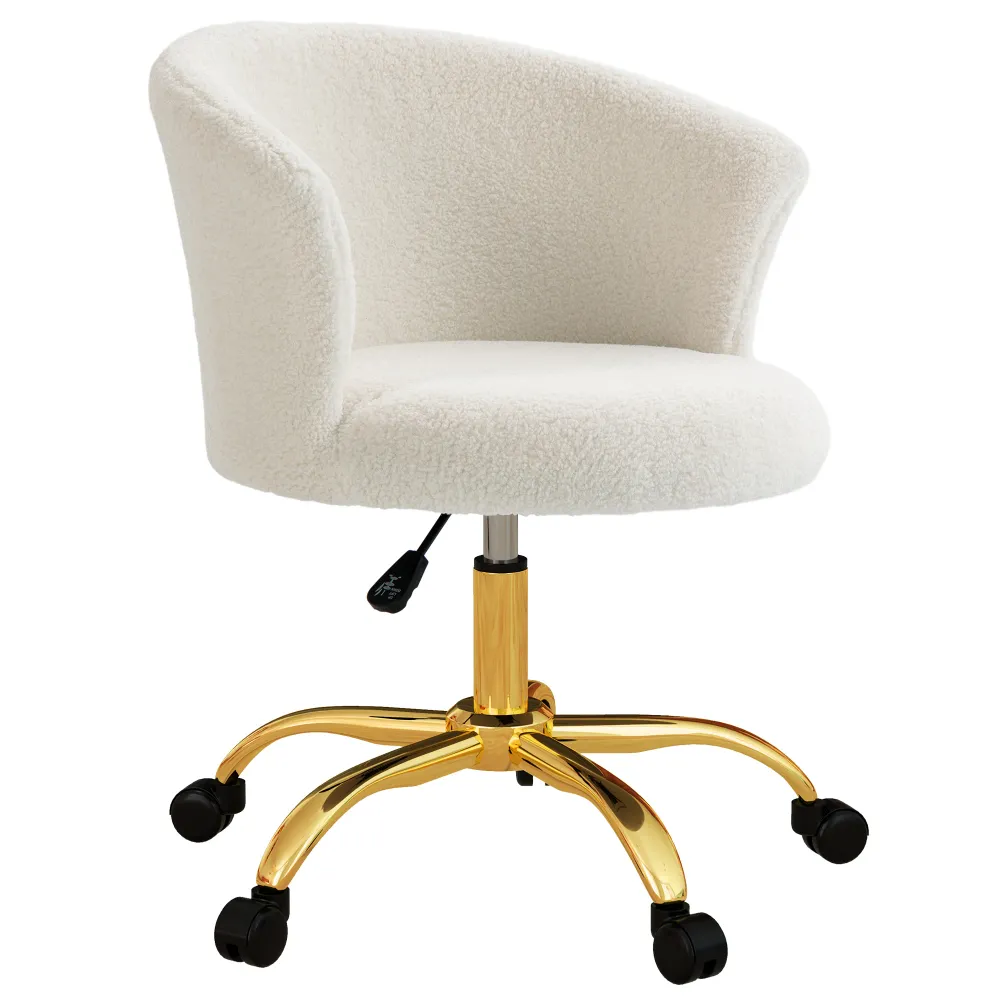 Canapé modulaire Chaise bureau ergonomique en polaire Teddy, chaise coiffeuse, fauteuil pivotante avec hauteur réglable, a...