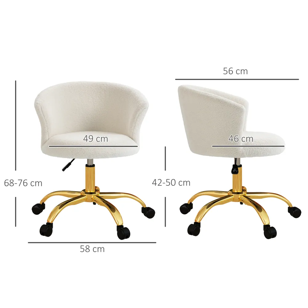 Canapé modulaire Chaise bureau ergonomique en polaire Teddy, chaise coiffeuse, fauteuil pivotante avec hauteur réglable, a...