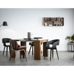 Chaise de bureau Chaise design noir et bois sombre RUBBENS