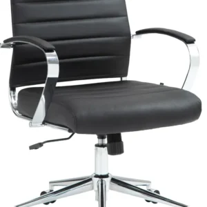 Chaise de bureau design ergonomique en cuir véritable noir et métal chromé 10_0002561 avec repose-tête