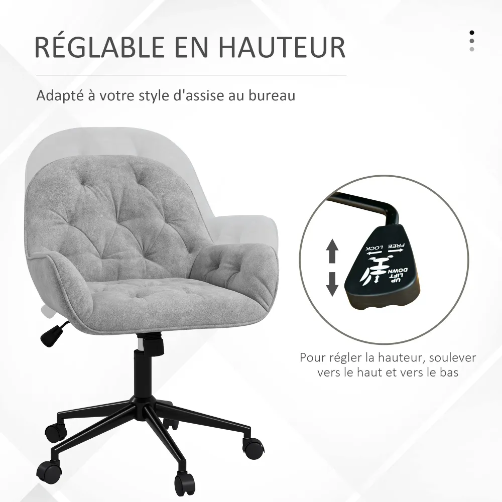 Chaise de bureau, fauteuil de bureau en aspect velours, siège pivotant à 360°, réglable en hauteur, dossier arrondi chaise...