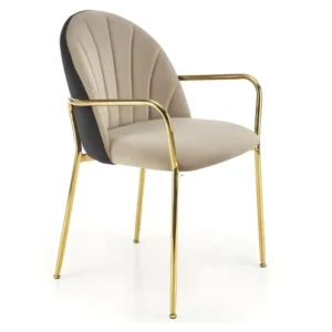 Chaise design bicolore avec structure en métal doré Shell avec support lombaire