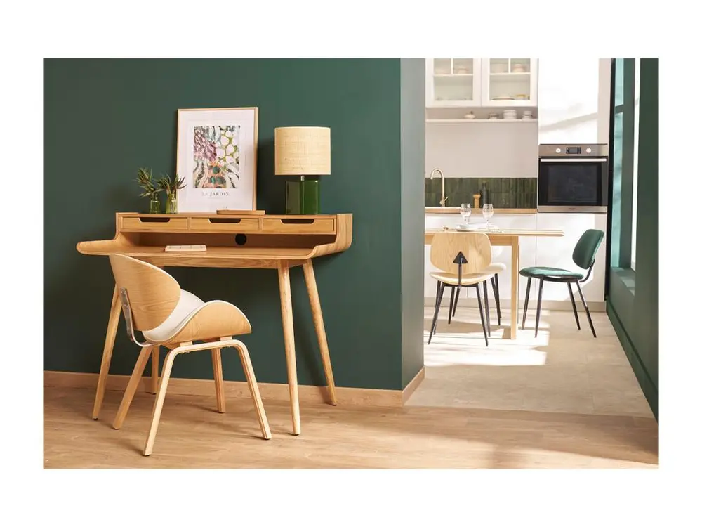 Chaise design blanc et bois clair NOYER