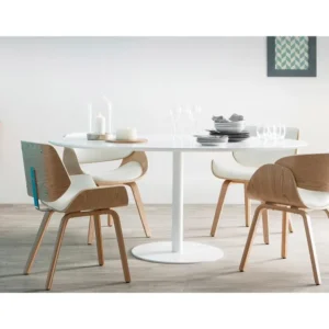 Chaise design blanc et bois sombre RUBBENS