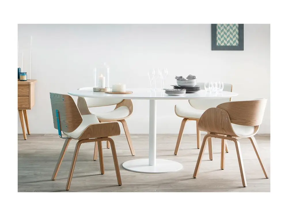 Chaise design blanc et bois sombre RUBBENS