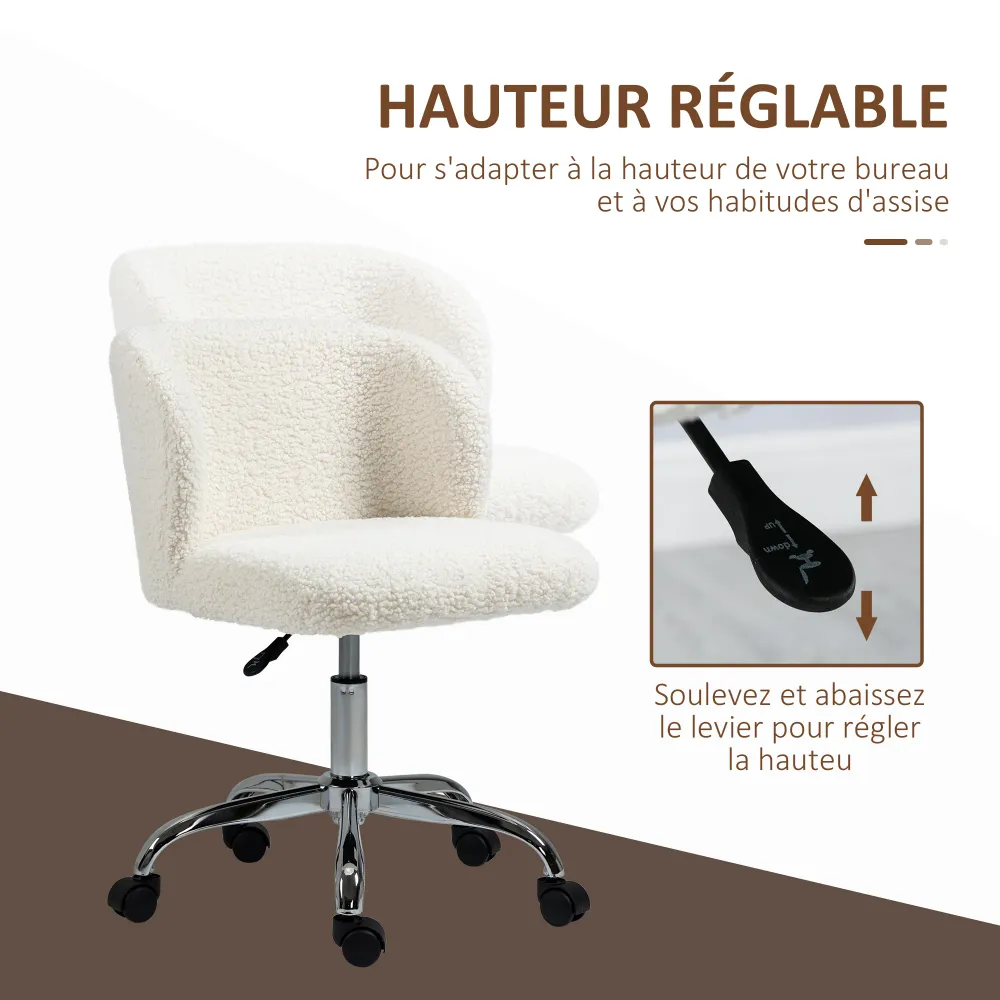 Chaise ergonomique Chaise de bureau design - hauteur réglable, pivotante - piètement acier chromé revêtement effet laine b...
