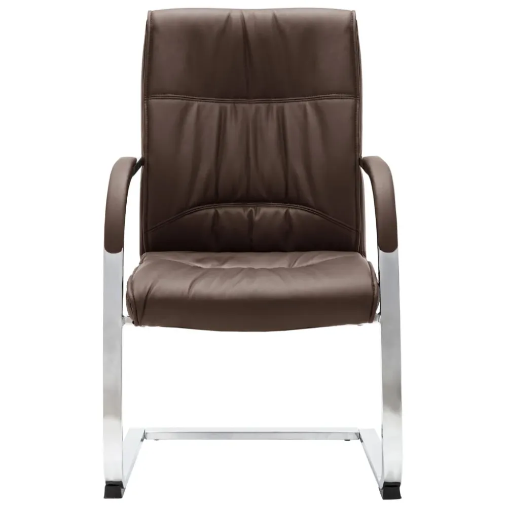 Chaise fauteuil siège de bureau informatique étude cantilever similicuir brun 02_0023993 avec repose-tête