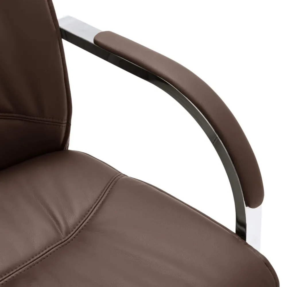 Chaise fauteuil siège de bureau informatique étude cantilever similicuir brun 02_0023993 avec repose-tête