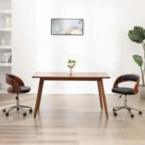 Chaise pivotante de bureau Noir Bois courbé et similicuir en Tissu respirant